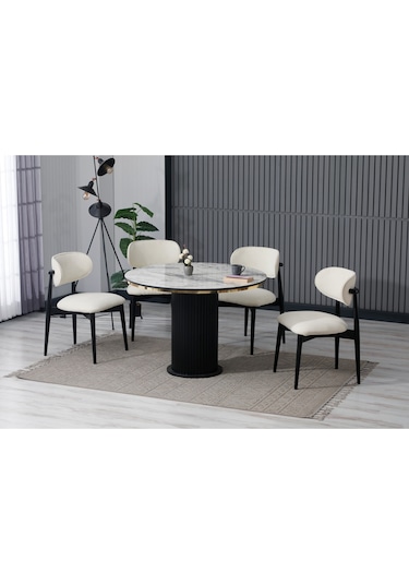 Endam Yuvarlak Açılır Masa Takımı Bej