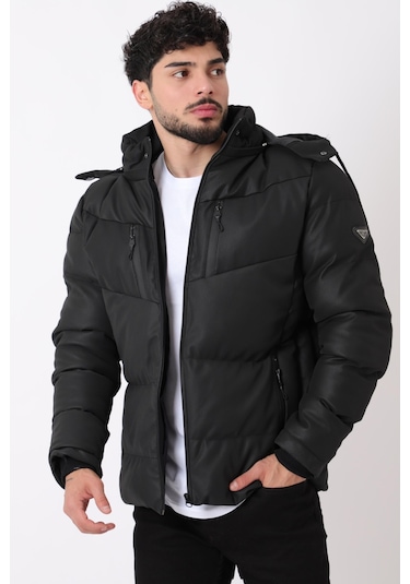 Çift Göğüs Fermuarlı Karbon Deri Şişme Mont Pldp 2986 50406 001