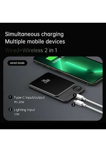 Yifomall 10000mah Metal Ultra İnce Magsafe Mıknatıslı Power Bank - Pd20w Çift Yönlü Hızlı Şarj, Akıllı Led Ekranlı, Gri