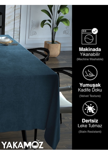 Güvercin Mavisi Kadife Dokulu Masa Örtüsü Dertsiz Velvet Touch Serisi Güvercin Mavisi