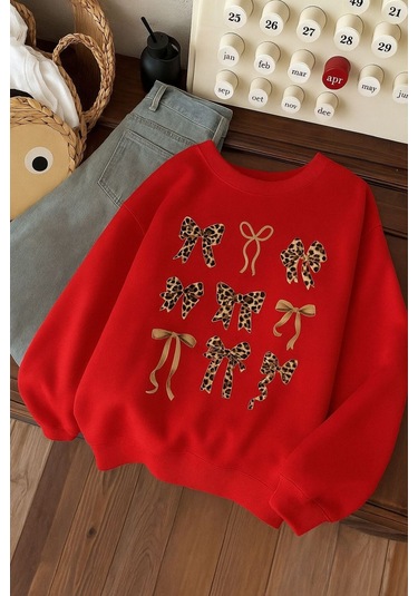 Benroma 3 İplik Penye Çilek Baskılı Unisex Sweatshırt Kırmızı