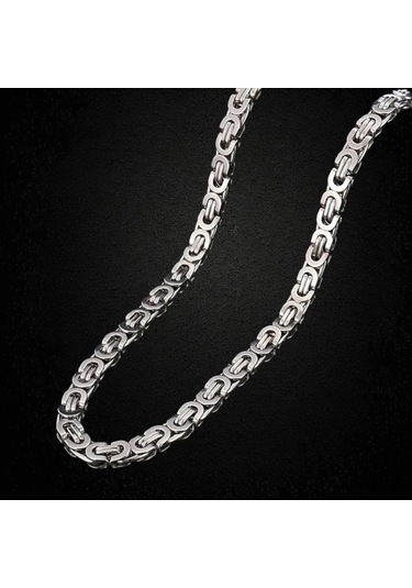 Çelik Kolye Kral Zincir Model 0.5 Mm 55 Cm Bizans Bağlantı Tasarım Gümüş Silver Gümüş