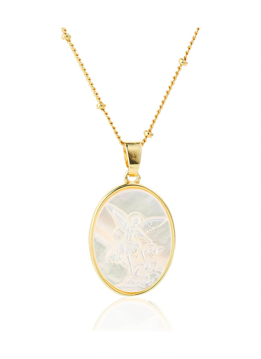 Xindoker Mikro Takımsı 18k Altın Kaplama, Doğal Beyaz Perl Taşlı 45cm Bakır Zincirli Elips Kolyeler, Korumalı Ve Şanlı Simge Gold