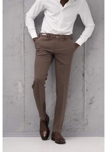 Ecer Regular Fit Yan Cepli Kışlık Gofre Kumaş Pantolon Kahverengi