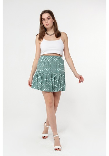 Haki Beyaz Puantiye Şort Etek Beyaz