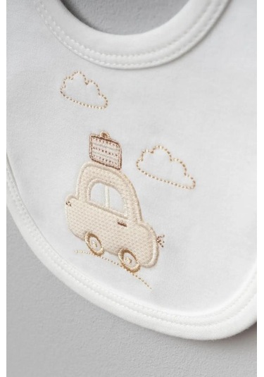 Bebitof %100 Pamuk Bulutlu Araba Desenli 5 Parça Yenidoğan Hastane Çıkışı Zıbın Seti Bbtf.krm.20109 Krem