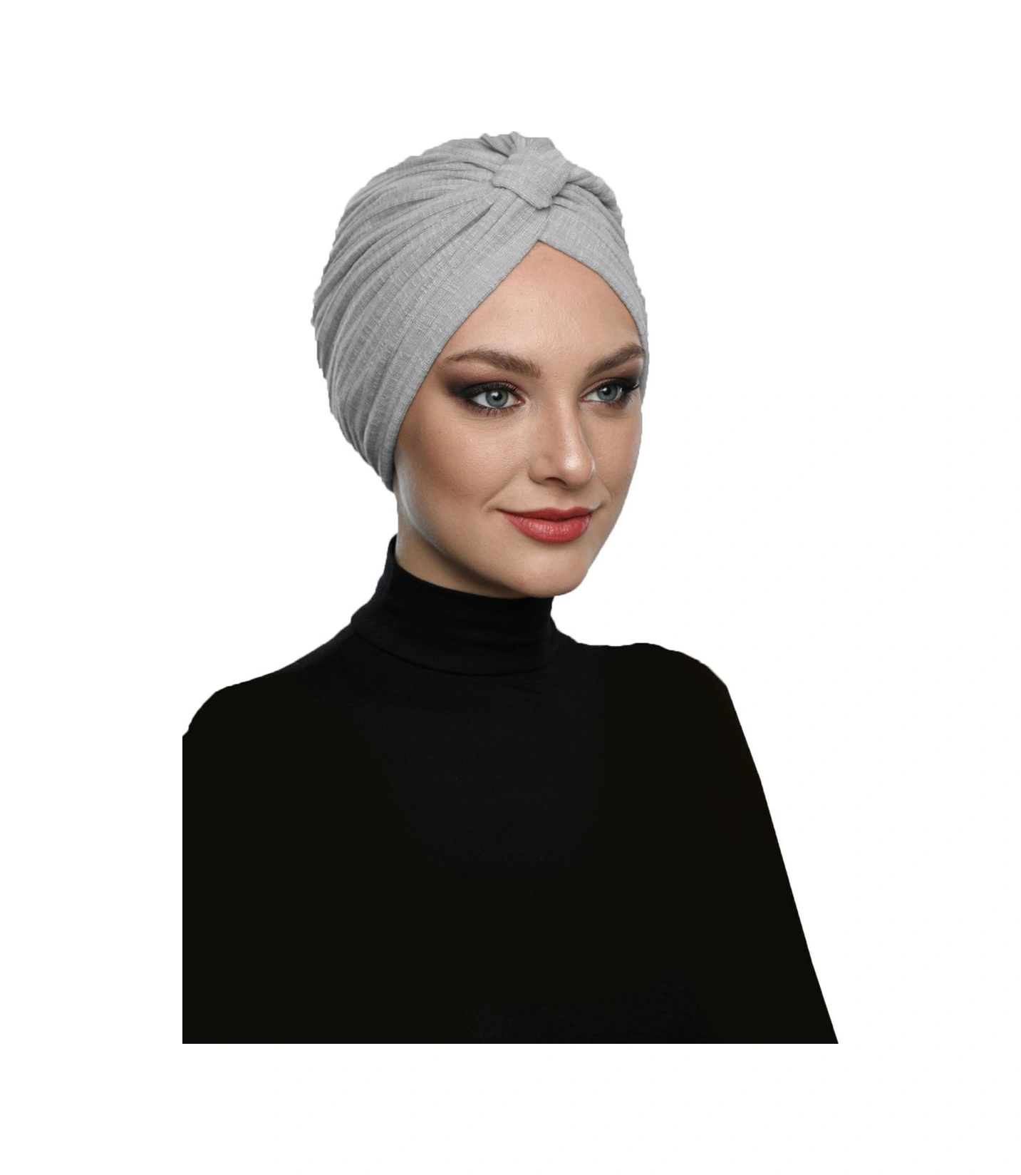 Pamuklu Bantlı Çapraz Astarlı Bulut Grisi Hazır Türban Tesettür Havuz Bonesi Bulut Grisi