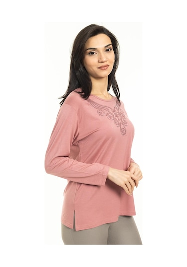Kadın Orta Yaş Ve Üzeri Yeni Model Yuvarlak Yaka Likralı Anne Penye Bluz 30550-pudra