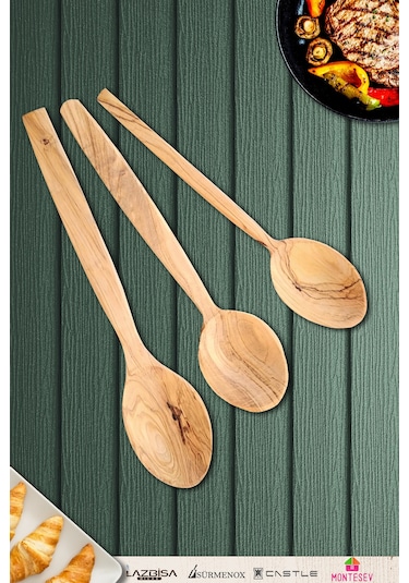 Zeytin Ağacı Ahşap Tahta Kaşık Spatula Seti Zeytin Ağacı Ağaç Kaşık Ynzyt-701 Kahverengi