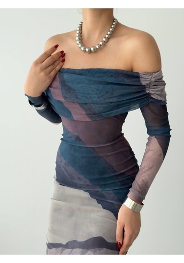 S-pazarım Sevilla Madonna Yaka Tül Elbise Haki