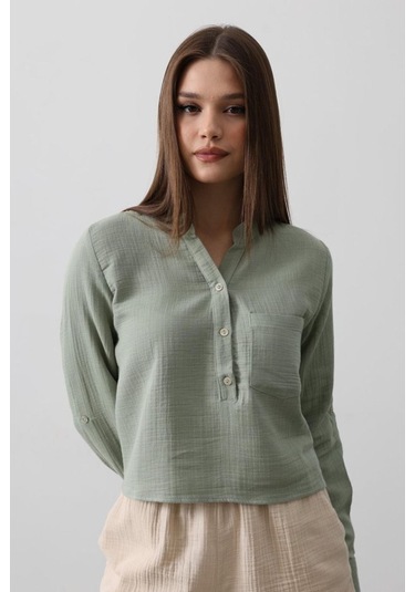 Cepli Hakim Yaka Bluz - Haki Haki