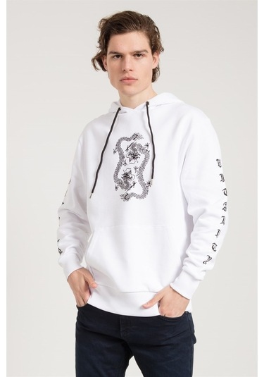 Jahr Marc Dragon Baskılı Beyaz Oversize Erkek Sweatshirt Beyaz