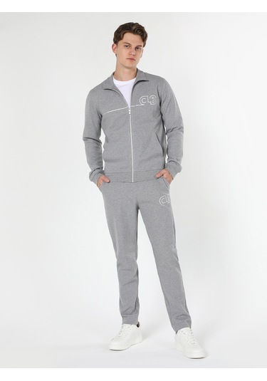 Colin's Slim Fit Fermuarlı Baskılı Gri Erkek Ceket CL1059647_Q1.V2_MGA Gri Melanj