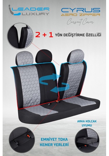 Hyundai Accent Era Uyumlu Deri Detaylı Oto Koltuk Kılıfı Ön Arka Takım Cyrus Füme
