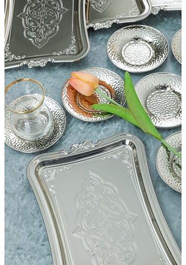 Tek Kişilik Kahve Sunumluk Paslanmaz Metal Damat Ve Söz Tepsisi Kararmaz Kaplama Gümüş 001