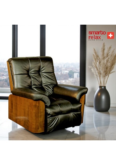 Smarto Relax Tv Koltuğu Miami Elektrikli Kontrol Panelli Masaj Isıtmalı Panel Ergonomik Siyah Deri Dekoratif Baba Koltuğu Siyah