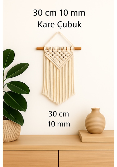 Makrome Çubuğu Ham Ahşap Kare 30 Cm. Uzunluk 10 Mm. Çap 3 Adet