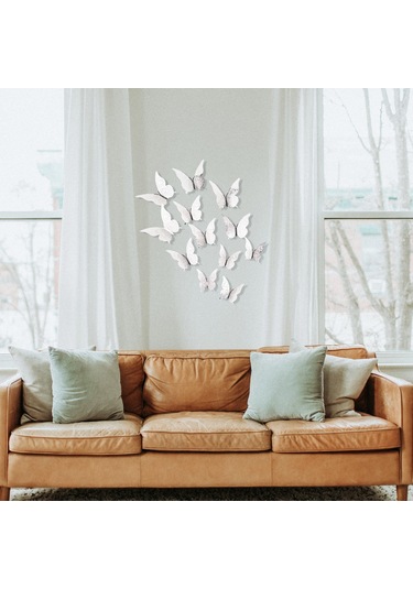 Jeehugo Gümüş 3d Kelebek Duvar Sticker, Ev Dekorasyonu, Salon Odası, Dıy Tasarım, Parlak Kağıt Malzeme, 12 Adet + Tutkal Noktaları Gümüş