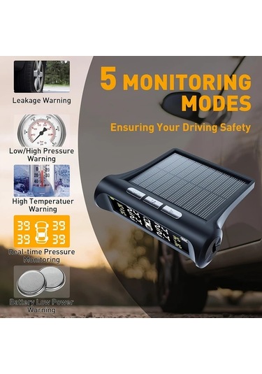Boatshop1 Ty01 Kablosuz Lastik Basınç İzleme Sistemi Usb Şarjlı Güneş Enerjili Tpms 4 Sensörlü Gerçek Zamanlı Basınç Sıcaklık Suv Mpv Pickup Orv İçin