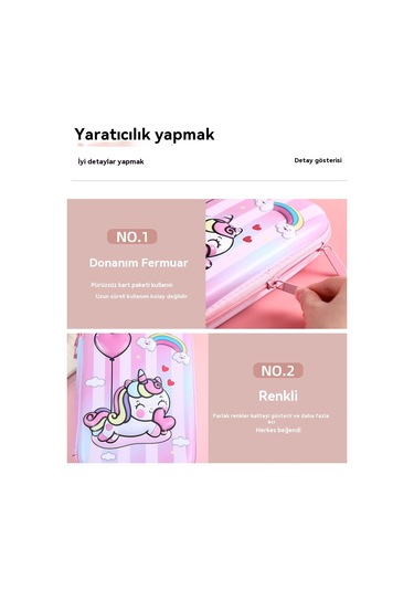 Unicorn Pembe Kırtasiye Kutusu Okul Malzemeleri Pembe