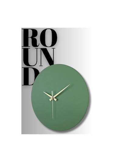 Round Model Modern Metal Sıvama Akar Sessiz Mekanizmalı Duvar Saati 40 40 Cm Yeşil