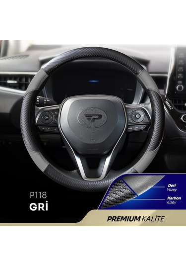 Panda Oto Direksiyon Kılıfı - Deri / Karbon-gri