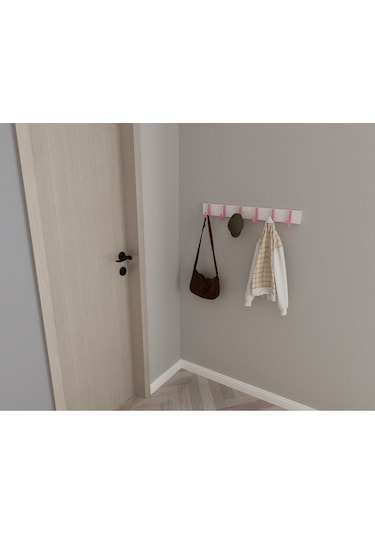 Hepsi3boyutlu Modern Duvar & Kapı Baston Askılık - 6 Adet Pembe J Askılık - Model No : 6 Pembe