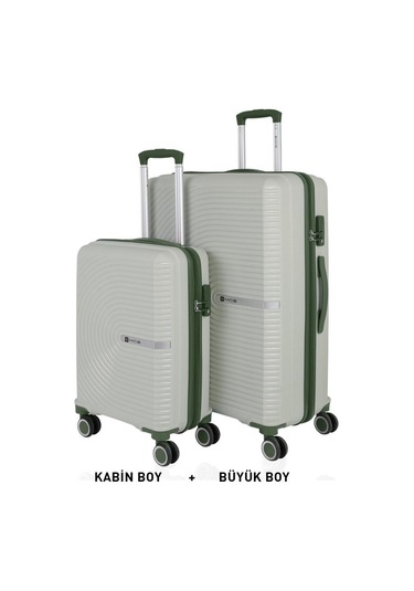 Mçs Bavul Büyük Ve Kabin 2li Set Kırılmaz Silikon Valiz V374 Kemik/haki Kemik - Haki