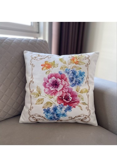 Çiçek Desenli Dekoratif Kırlent Kılıfı (506970633)