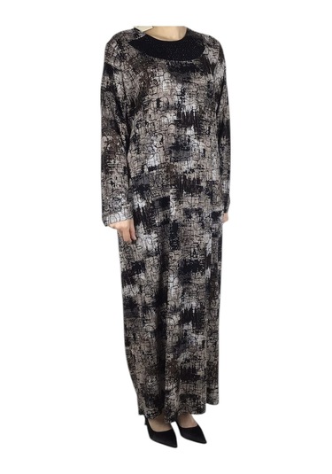 Kadın Desenli Kulplu Büyük Beden Anne Elbise Bordo