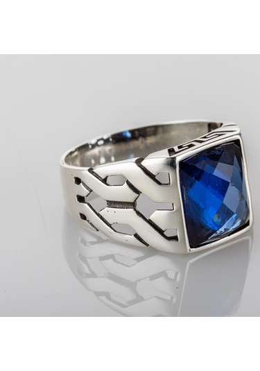 Gümüş Parliament Mavisi Taşlı Örme Model Erkek Yüzük