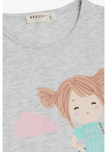 Breeze Kız Çocuk Kapri Taytlı Takım Çifti Kız Baskılı 1-4 Yaş, Açık Gri Melanj-açık Gri Melanj Açık Gri Melanj