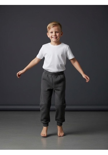 Zekids Erkek Çocuk İçi Şardonlu Kalın Eşofman Alt-16658 Füme