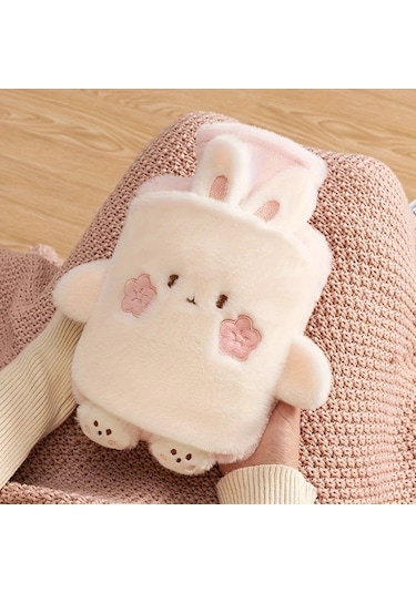 Elmpaly Pembe Beyaz Tavşan Pvc Astarlı 33.81 Onsluk Isıtmalı Sevimli Tüylü Menstruasyon Sürahi Hızlı Isınma Antrasit
