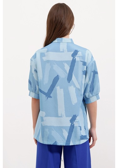 20226 Desenli Oversize Gömlek - Mavi 20226bgd19-008-14532 001