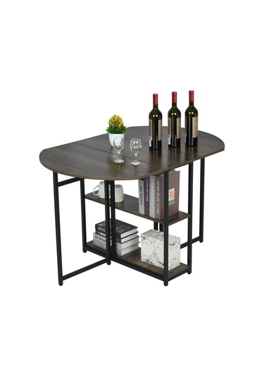 Nona Siyah Metal Kahverengi Katlanır Yemek Masası