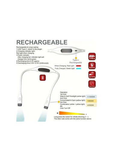 Boatshop1 1 Adet Siyah Led Boyun Okuma Lambası Usb Şarj Edilebilir 3 Renk Ayarlanabilir Parlaklık Bükülebilir Kol Rahat Ve Hafif Siyah