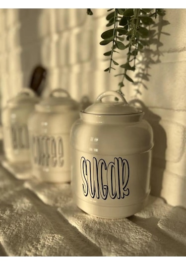 3'lü Porselen 1400ml Tea/coffee/sugar Kavanoz Seti