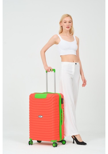 Keo-plus Turuncu-yeşil Orta Boy Silikon Kırılmaz Pp Valiz Turuncu - Yeşil