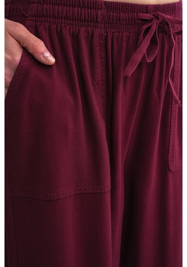 4629 Kadın Bol Paça Yüksek Bel Viskon Palazzo Pantolon Bordo Bordo