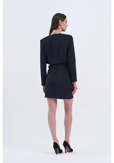 Trend Kadın Modern Ve Şık Ceket Ve Elbise Kombini Siyah