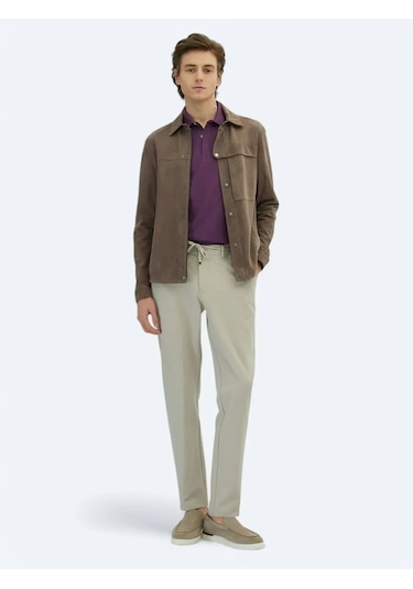 Vizon Gömlek Yaka Smart Casual Deri Mont Vizon