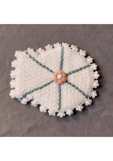 Uretti - Kenan 2196 - 1656 El Örgüsü Yavruağzı Çiçek Motifli Beyaz 3'lü Lif Seti