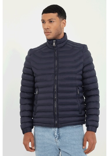 Lacivert Kapitone Slim Fit Erkek Mont-25286 Lacivert