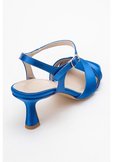 Melin Sax Mavi Saten Çapraz Bantlı Kadın Topuklu Ayakkabı Saks Mavi