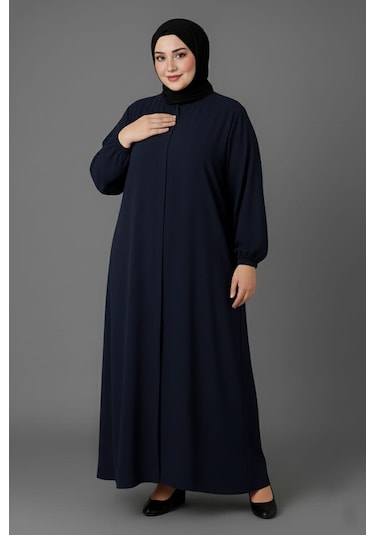 Medine İpeği Mevlana Kesim Cepli Kuşaklı Bol Büyük Beden Ferace Lacivert