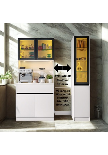 Lumıa Mıdı Sağ Vitrinli Led Li Modüler Kahve Köşesi Mat Beyaz Mdf Kahve Dolabı, Siyah Füme Cam Vitrinli, Büyük Boy Premium Kahve Istasyonu, Geniş Depolama Alanı Lumıa Mıdı Sağ Vitrinli Led Li Modüler Kahve Köşesi Mat Beyaz Mdf Kahve Dolabı, Siyah Füme Cam Vitrinli, Büyük Boy Premium Kahve Istasyonu, Geniş Depolama Alanı