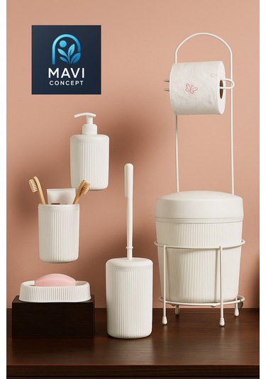 Lüks Şık 6 Lı Banyo Seti Beyaz