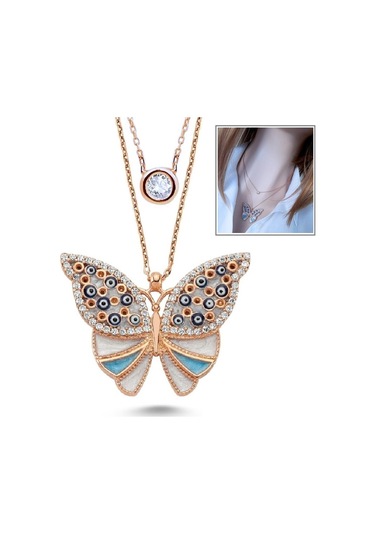 Mavi Mineli Sır Kelebek Kolye