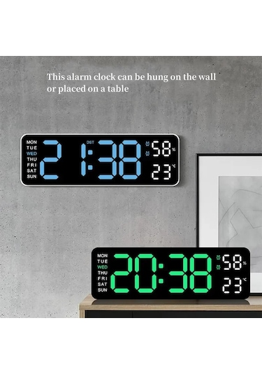 Zilinn 9 İnç Büyük Dijital Duvar Saati Usb Powered Temp Nem Hafta Otomatik Dimmer Dst Masa Saati 12/24h Elektronik Led Çalar Saat Beyaz Kabuk Mavi Işık-36 Çok Renki